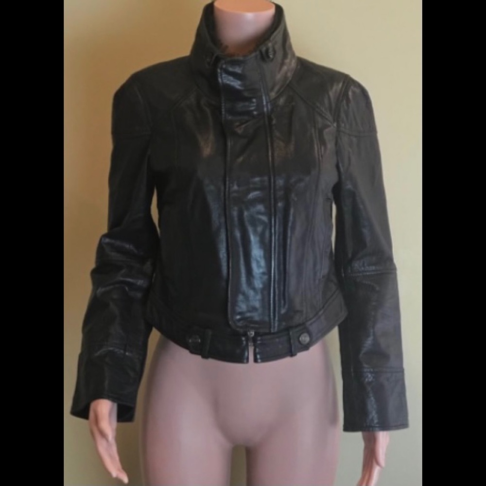 RED Valentino Cropped Black Leather Jacket